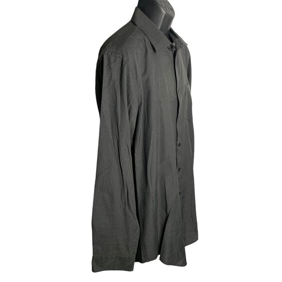 Adolfo Button Up Long Sleeve Shirt XL Black Textured Stripes Pocket Collared - Picture 5 of 6